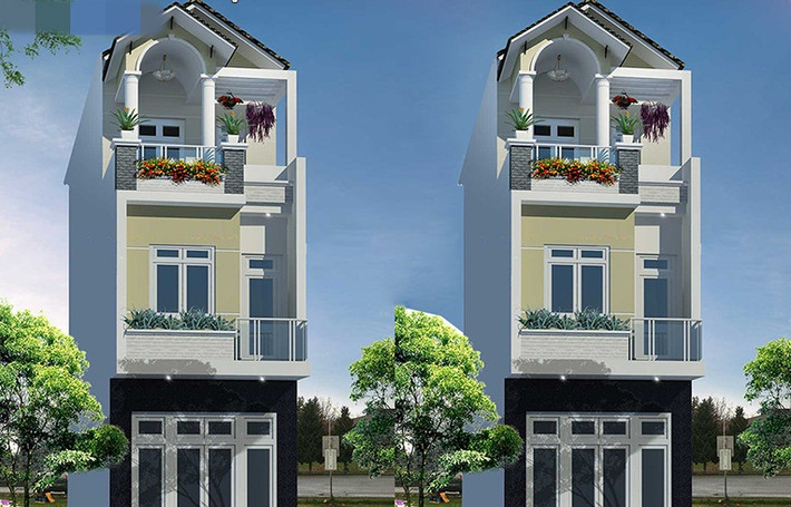 Thiết kế nhà phố 3 tầng hiện đại với những hình khối đơn giản, vuông vức và chắc chắn. Ảnh: Thietkenhadepaau.