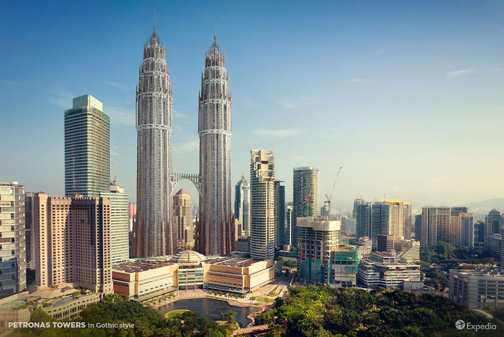 Petronas Towers ( Kuala Lămpơ, Malaysia) là tòa tháp đôi cao nhất thế giới với 452 mét. Tòa tháp đôi từng là tòa nhà cao nhất thế giới khi đo từ tầng trệt lên đến đỉnh cao nhất của tháp trước khi bị Taipei 101 vượt qua năm 2003.