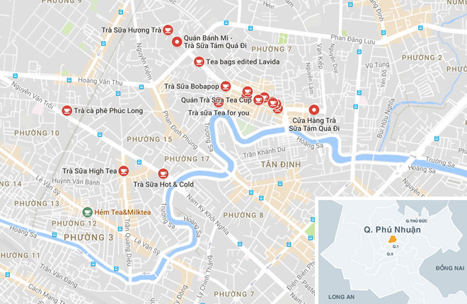 Đoạn đường Phan Xích Long (quận Phú Nhuận, TP.HCM) với dày đặc quán trà sữa.