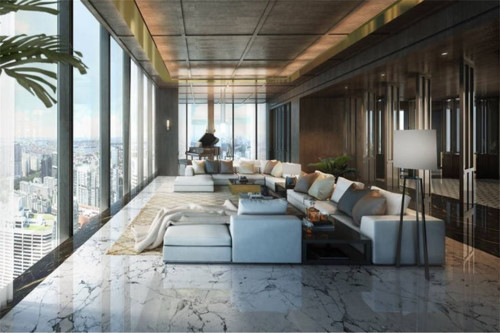 Nằm trên đỉnh tòa nhà 64 tầng ở Wallich Residence (Singapore), căn penhouse được thiết kế hoàn hảo với một phòng khách lớn, khu vực ăn uống và "phòng bí mật". Căn hộ trị giá 79,65 triệu USD. (Ảnh: Therichest).