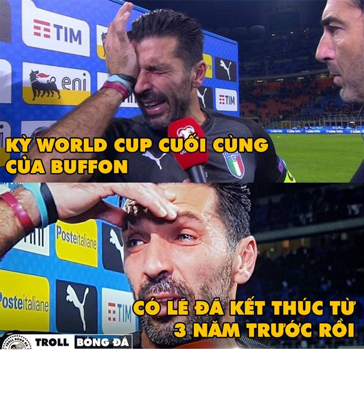 Thủ thành Buffon đã dành cả tuổi thanh xuân của mình để phục vụ cho màu áo thiên thanh của ĐT Italia nhưng ngày anh chia tay lại là ngày buồn nhất khi "xứ sở mì Ý" lại không có vé tới nước Nga để tranh tài.