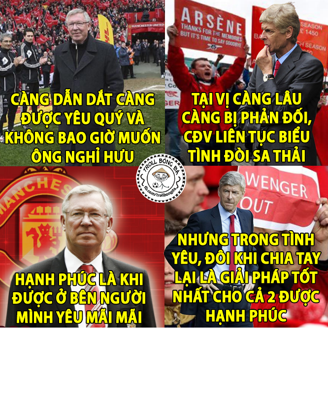 Hai số phận, hai mảnh đời giữa Ferguson và Wenger. Ảnh trong bài: Troll bóng đá.