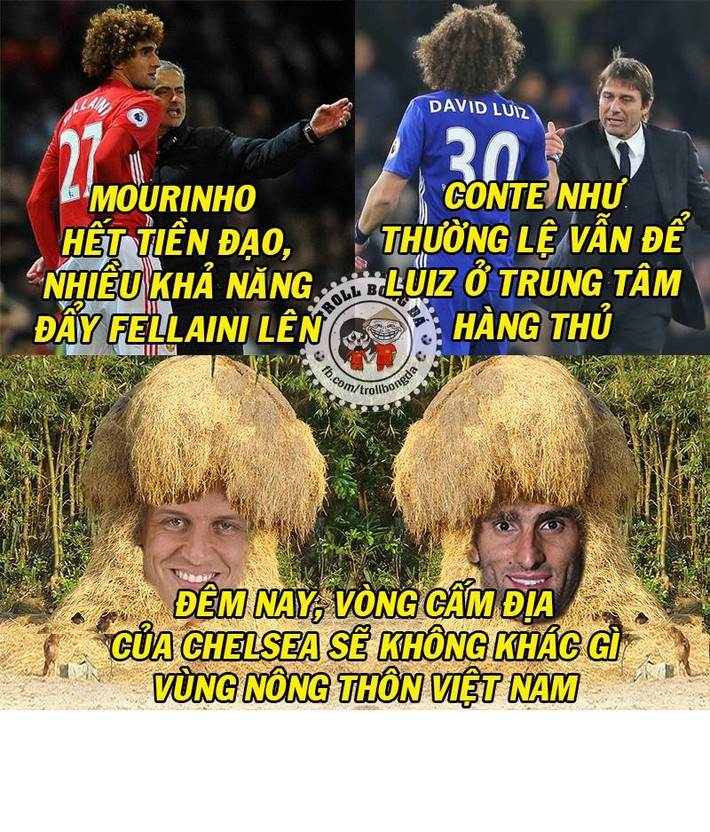 Bức ảnh chế bóng đá hai đụm rơm xuất hiện trong trận đấu giữa Chelsea và MU gây hài hước cho cư dân mạng.
