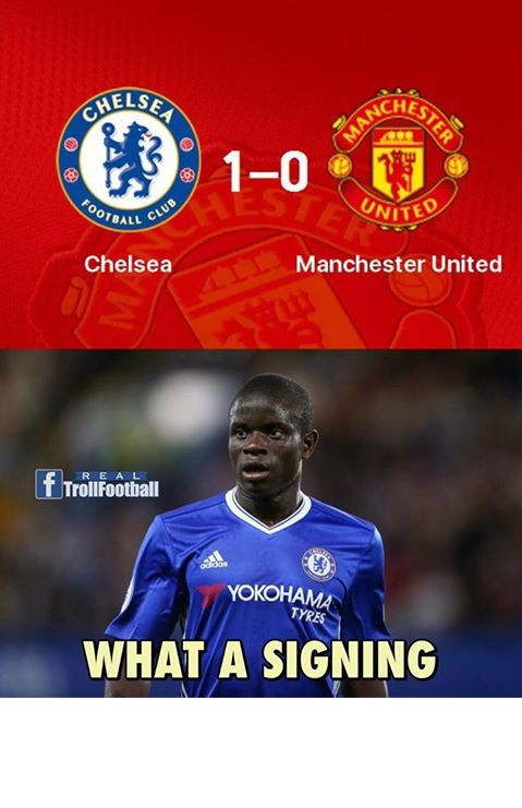 Ảnh chế bóng đá ngày qua tập trung chủ yếu xung quanh trận đấu tứ kết FA Cup giữa Man United và Chelsea nơi mà Kante là ngôi sao sáng nhất. Ảnh trong bài: Troll bóng đá.
