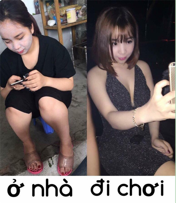 Để có được vẻ đẹp như bên phải, thì khi ở nhà, em phải chăm đắp mặt nạ . Ảnh sử dụng trong bài: Sưu tầm Facebook.