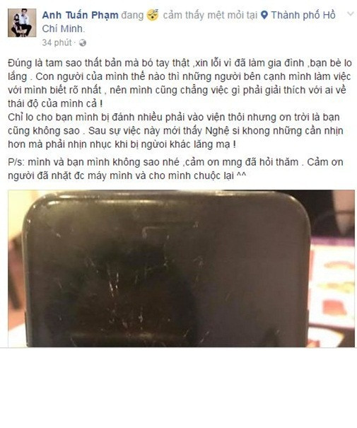 Ở một khía cạnh khác, sau khi được báo chí hỏi về clip bị cho là liên quan đến mình, Anh Tuấn thừa nhận đúng là clip trên quay cảnh đánh nhau giữa anh và bạn - diễn viên Phan Thanh Duy - với nhóm giữ xe trên đường Bùi Viện, TP.HCM. Tuy nhiên anh phủ nhận mình là kẻ gây sự và ăn nói hằn học và là nguyên nhân chính gây đến chuyện ẩu đả như lời một số thành viên mạng xã hội đăng tải.