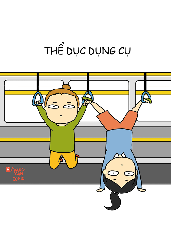 Ngoài việc để bám bằng tay, những chiếc tay cầm của xe buýt còn là công cụ giúp các bạn tập thể dục ngay trên xe trong chuyến hành trình của mình.