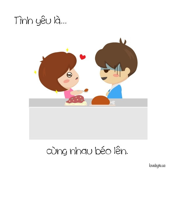Người ta thường nói, những người hạnh phúc trong tình yêu sẽ tỷ lệ thuận với cân nặng. Ảnh: Lovebyte.
