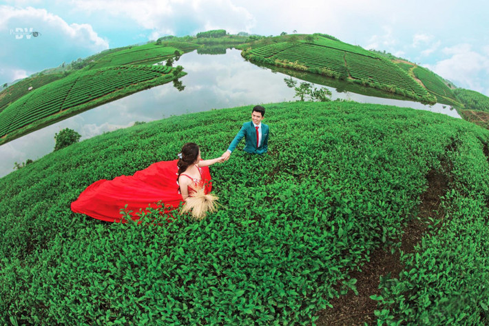 Chính bởi không gian thanh bình đến vậy, thời gian qua trên nhiều diễn đàn phượt các bạn trẻ đã chọn đồi chè Cầu Cau là điểm đến. Họ tìm tới đây như một cách để hòa mình vào khung cảnh thanh bình cũng như lánh xa sự ồn ào náo nhiệt nơi thành thị. Ảnh: Suliii.