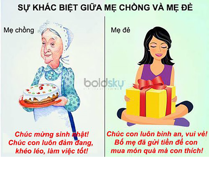 Cùng xem bộ tranh sự khác biệt giữa mẹ chồng và mẹ đẻ và ngắm cho cuộc sống của riêng mình. Ảnh sử dụng trong bài: Facebook Cô ấy nói.