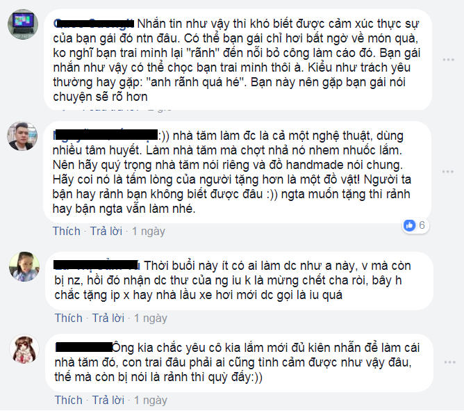 Đa phần, cư dân mạng đều chia sẻ cảm xúc buồn, thất vọng của S.N. Song cũng có ý kiến thẳng thắn cho rằng do món quà này “đơn sơ”, “mộc mạc” quá nên bạn gái của S.N mới thất vọng.