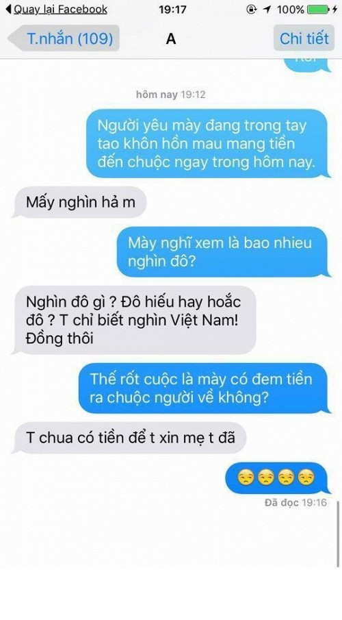 Dù mới xuất hiện nhưng trào lưu nhắn tin thử người khi bị bắt cóc đã mang đến rất nhiều tiếng cười cho dân mạng.