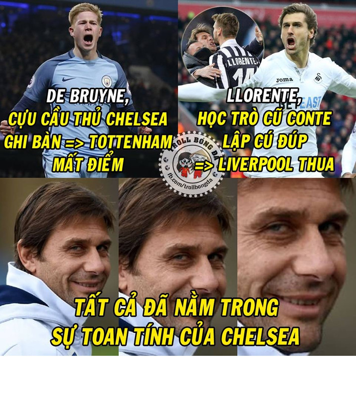 Bức ảnh chế bóng đá này đã cho thấy sự cao tay của Conte khi cài cắm người sang các đối thủ cạnh tranh trực tiếp chức vô địch.