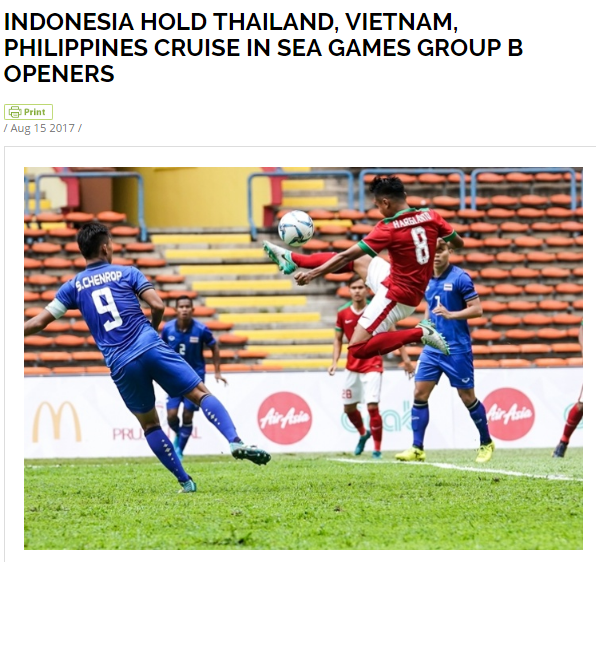 Trong khi đó, tờ Goal phiên bản Indonesia có bài: "Hạ gục Đông Timor, Việt Nam đứng đầu bảng B". "Đội U22 Việt Nam đã có màn ra mắt thành công ở SEA Games với chiến thắng 4-0 trước U22 Đông Timor. Kết quả này giúp U22 Việt Nam đứng đầu bảng B" - tờ báo này viết. Ảnh: Goal