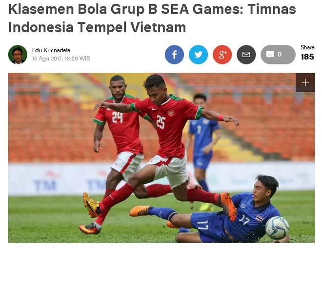 Mở đầu cho những trang báo Tây viết về U22 Việt Nam tại SEA Games năm nay đó là nhật báo Bola của Indonesia. Tờ báo của xứ Vạn Đảo có không mất quá nhiều thời gian để khẳng định sức mạnh của U22 Việt Nam. bài viết của tờ Bola có đoạn: "Đội tuyển Việt Nam chắc chắn là một mối đe dọa cho đội U22 của chúng ta. Họ có cầu thủ tốt ở mọi vị trí trên sân, đặc biệt là màn trình diễn của hậu vệ Đoàn Văn Hậu, người cách đây không lâu vừa dự World Cup U20. Nhiều tiền đạo của U22 Việt Nam, như Nguyễn Công Phượng, ở vào vị trí thuận lợi để ghi bàn nhưng bỏ lỡ khá nhiều". Ảnh: Bola