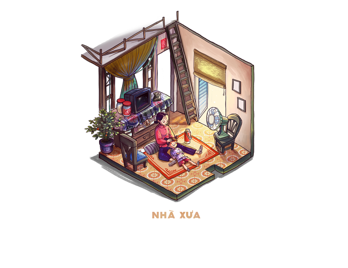Theo như chủ nhân của bộ tranh "Sài Gòn 3 mét vuông" bật mí, đây là sản phẩm được làm ra từ sự kết hợp giữa hai phong cách Illustration (tranh vẽ minh họa) và Typography (nghệ thuật sắp đặt và ghép chữ).