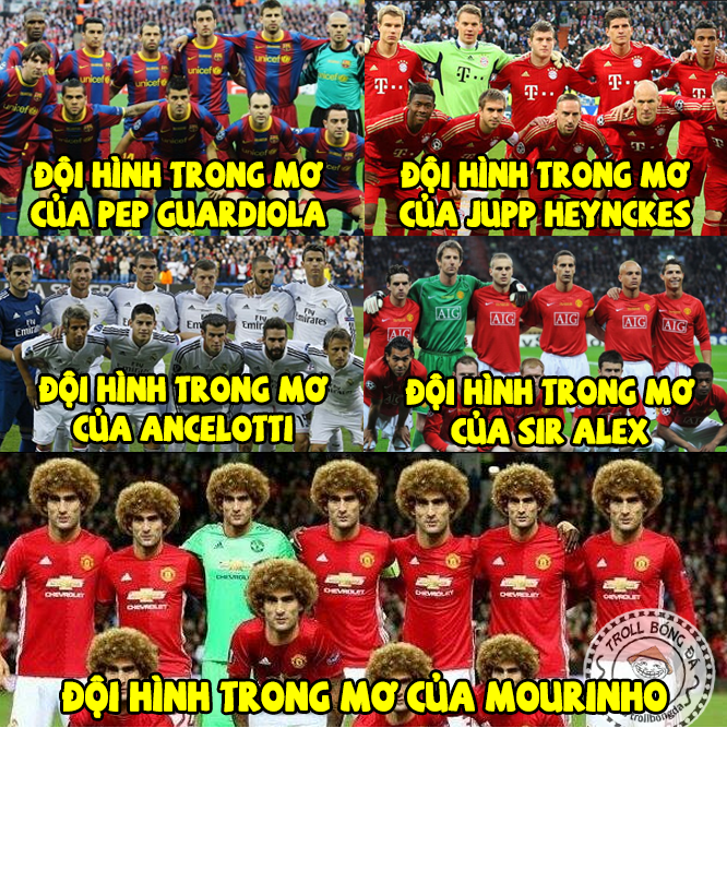 Bức ảnh chế bóng đá đội hình trong mơ của Mourinho khiến nhiều người phải ôm bụng mà cười.