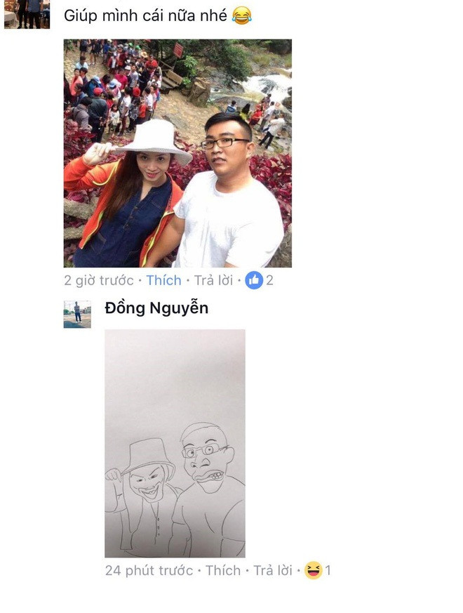Nickname Hoang An chia sẻ: "Tranh của Đồng lạ lắm! Nó không đẹp nhưng lại khiến người ta vui. Những nét vẽ nhanh trên trang giấy, chi tiết gương mặt được tối giản lược hết mức có thể".