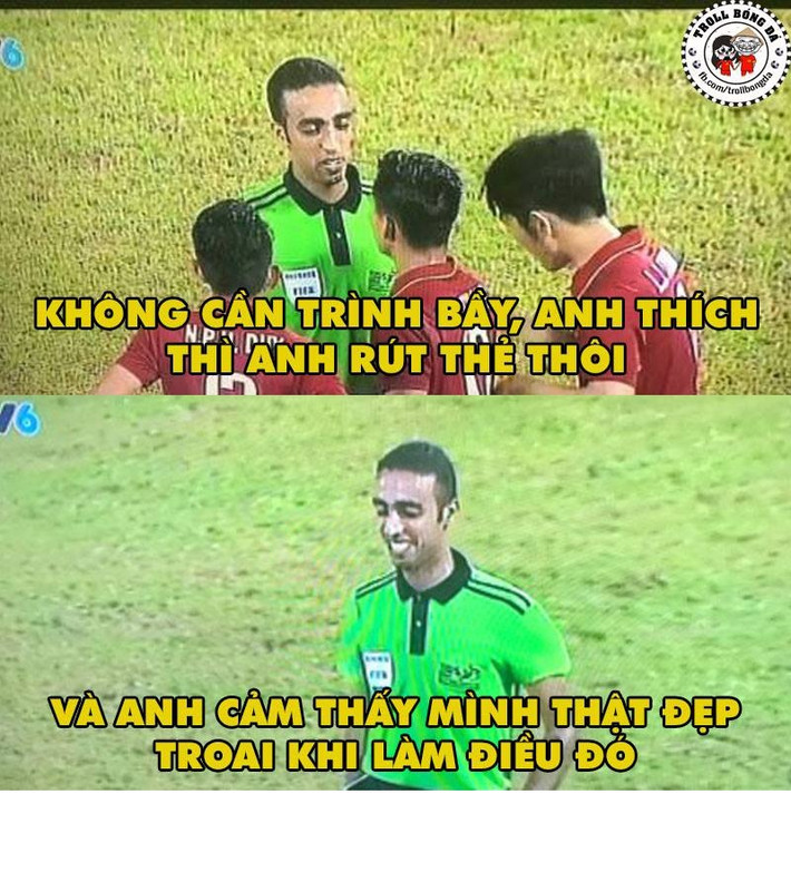 Trước phản ứng của các cầu thủ Việt, trọng tài Mubarak phải nhượng bộ và rút thẻ đỏ đuổi cầu thủ U22 Indonesia ra khỏi sân. Ảnh: Troll Bóng Đá