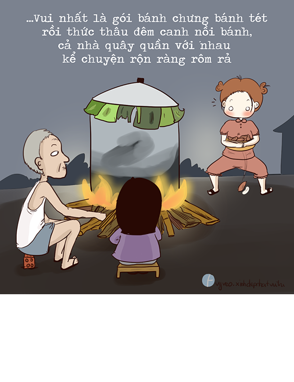 Ngồi quanh bếp lửa hồng để cùng trông nồi bánh chưng với cả gia đình là hình ảnh còn ghi đặc trong tâm trí của nhiều người với Tết xưa.
