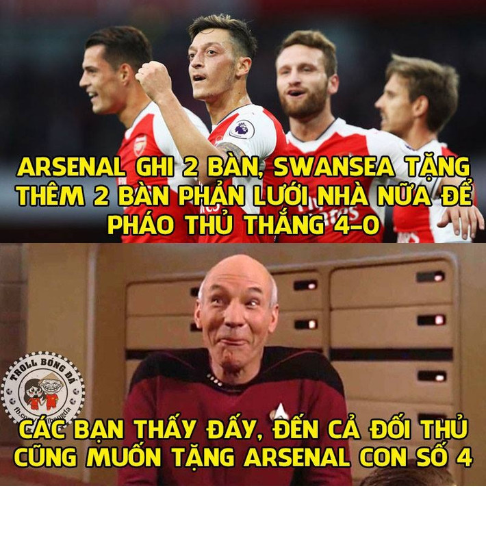 Arsenal tuần qua cũng có chiến thắng 4 sao trước đối thủ dưới cơ là Swansea và họ đã quay trở về vị trí thứ tư quen thuộc của mình.