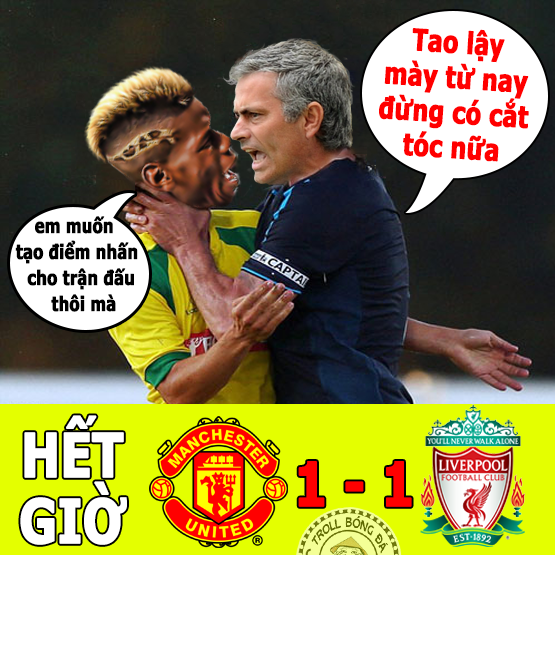 Ảnh chế bóng đá tuần qua xoay quanh trận derby của bóng đá Anh giữa MU và Liverpool trên SVĐ Old Trafford. Trước trận đấu diễn ra, Paul Pogba đã khoe kiểu tóc mới và nhiều người dự đoán "quỷ đỏ thành Manchester" sẽ chỉ hòa và thua khi siêu sao tiền tỷ của mình có đầu mới và kết quả đã rõ ràng.