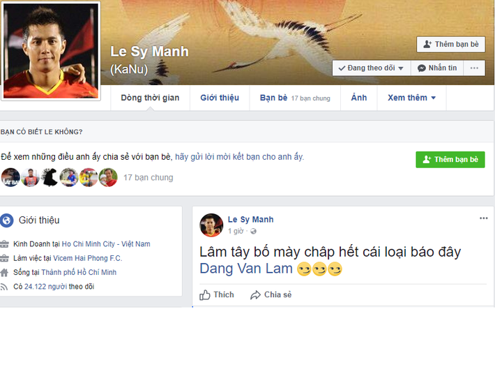 Còn với nạn nhân là Đặng Văn Lâm, thủ môn Việt kiều này đã rời Hải Phòng và lên ở nhờ nhà người họ hàng tại phố Huế - Hà Nội. Lúc này anh chưa thể đưa ra bất cứ bình luận nào và hẹn sẽ trả lời truyền thông vào ngày gần nhất. Ảnh: Facebook.
