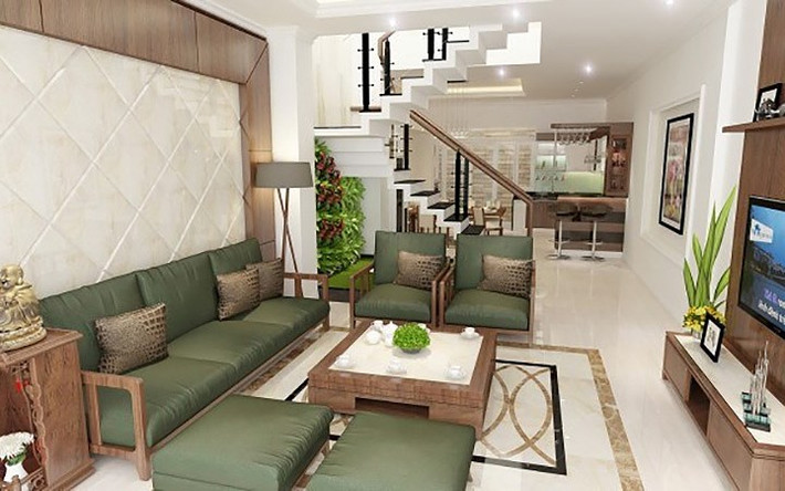 Bộ sofa bằng gỗ làm tăng sự đẳng cấp của phòng khách. Ảnh: Ytuongnhadep.