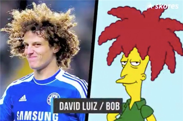 Mái đầu xù cùng biểu cảm gương mặt “chất lừ” của David Luiz khiến ai cũng liên tưởng đến Bob trong serie The Simpson.