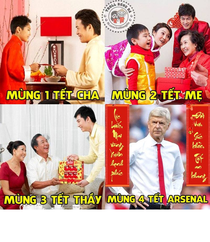 Với việc để thua Watford trong tuần đấu vừa qua, Arsenal vẫn giậm chân tại top 4 và dân mạng đã chế bức ảnh "mùng 4 tết Arsenal" quả xứng đáng.