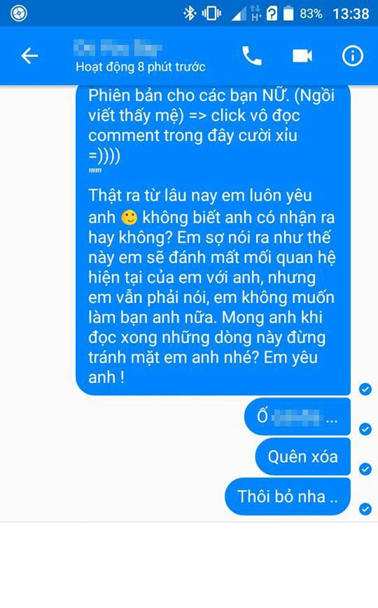 Kiểu nhắn tin không được hồi đáp và chữa "quê" bằng cách giả vờ nhắn nhầm.
