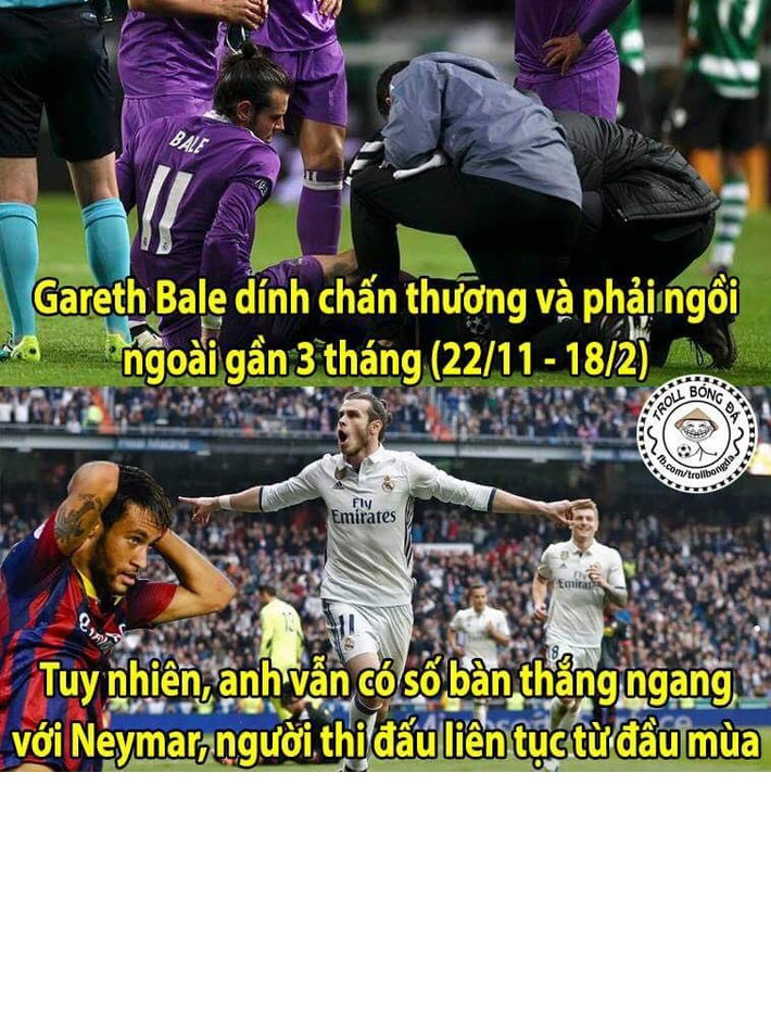Tuy mới trở lại nhưng Bale cũng có 6 bàn thắng và điều này khiến Neymar của đại kình địch Barca cảm thấy tủi thân.