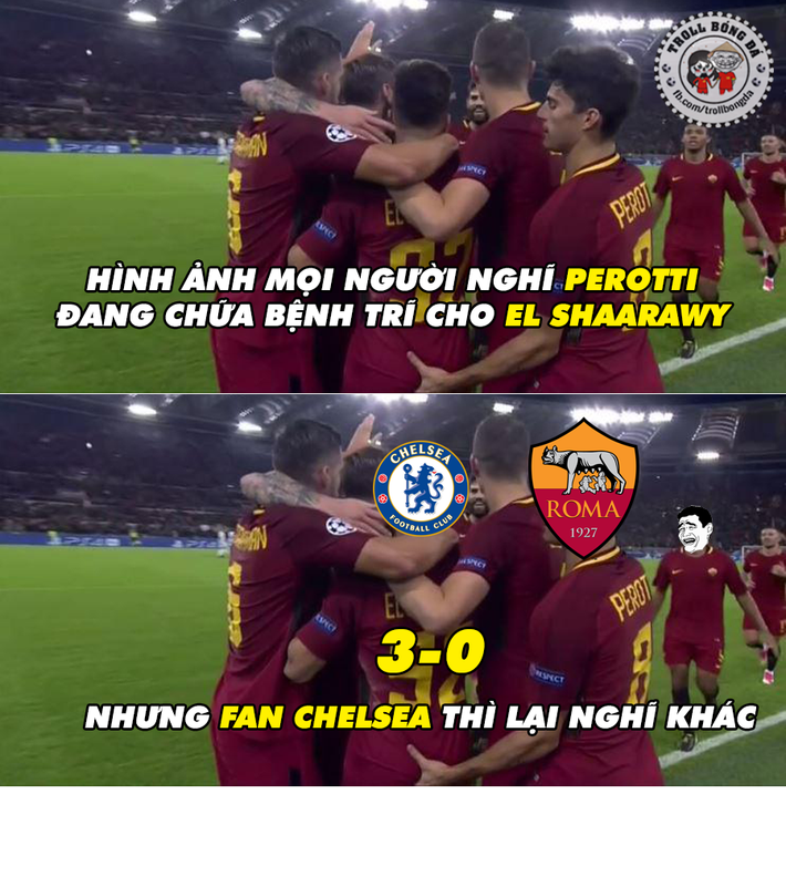 Cách nhìn khác nhau của các fan hâm mộ túc cầu sau trận thua tức tưởi của Chelsea trước AS Roma.