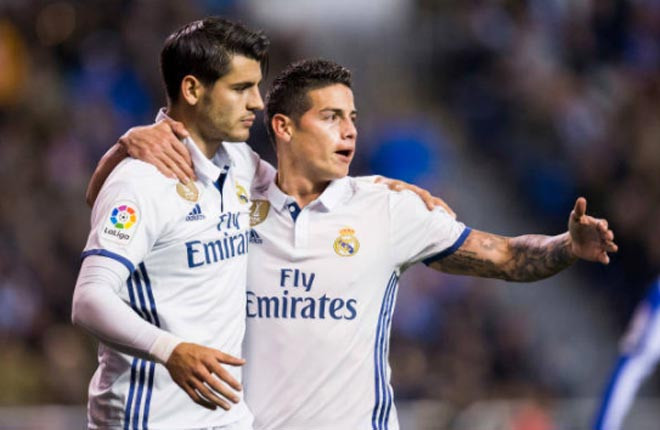 Real "thải" 5 ngôi sao, MU mau 2: Theo thông tin chuyển nhượng bóng đá mới nhất từ tờ AS, ngoài Pepe và Coentrao, sẽ có 5 cầu thủ Real Madrid nữa sẽ rời Bernabeu vào hè này để nhường chỗ cho các tân binh, trong đó có Morata, James Rodriguez, Danilo, Keylor Navas và Mariano. MU đã theo dõi mọi tình hình từ hai cầu thủ này và sẽ hỏi mua James với Morata, đặc biệt là Morata vì Mourinho đã từng làm việc với anh trước khi ông rời Real năm 2013. Ảnh: AS
