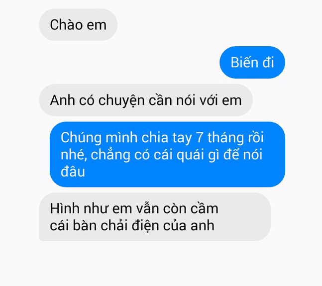 Tưởng bở khi người cũ nhắn tin trước nhưng ai ngờ là đòi lại chiếc bàn chải điện mà nhỡ cầm của hắn.