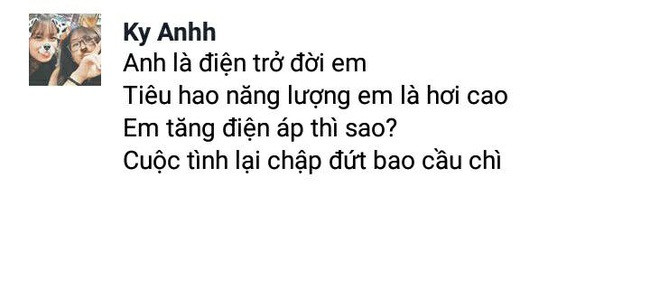Cuộc tình được lồng ghép vào những công thức của môn Lý. Điện áp tăng sẽ dẫn tới chập, đứt cầu trì cũng như tình yêu khi gặp khó khăn sẽ phải chia tay.