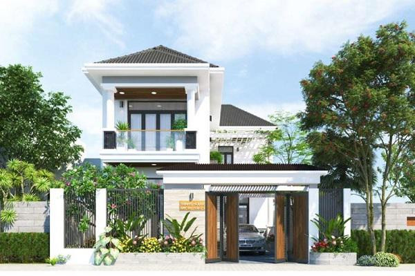 Điểm nhấn của công trình nằm ở việc kết hợp hài hòa giữa gam màu trắng sữa với mái thái màu nâu. Ảnh: Internet.
