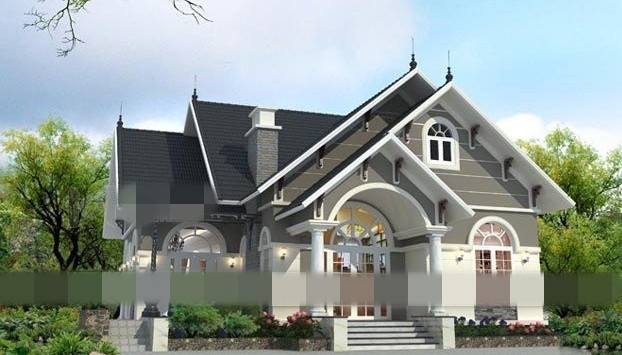 Mẫu nhà mái thái cách tân ghi dấu ấn bởi những mặt phẳng của tường, đường cong tinh tế của khung cửa sổ, mái sảnh. Ảnh: Vinavic.