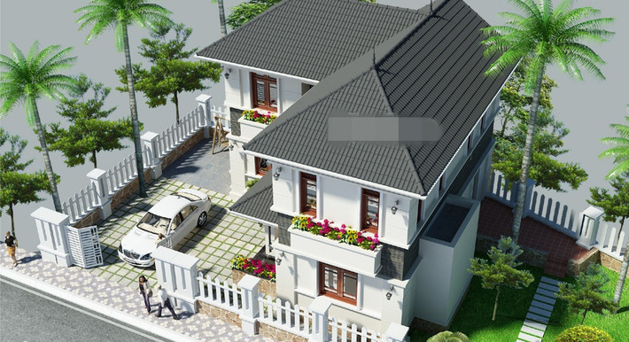 Mẫu nhà vườn sang trọng kiểu Pháp với mặt tiền đơn giản. Hệ thống cửa kính giúp hứng trọn ánh nắng ban mai nhẹ nhàng buổi sớm. Ảnh: Nhasang.