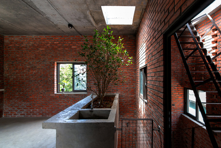 Bên trong ngôi nhà gạch thô là không gian tương phản giữa tự nhiên và nhân tạo. Nguồn ảnh: Archdaily.