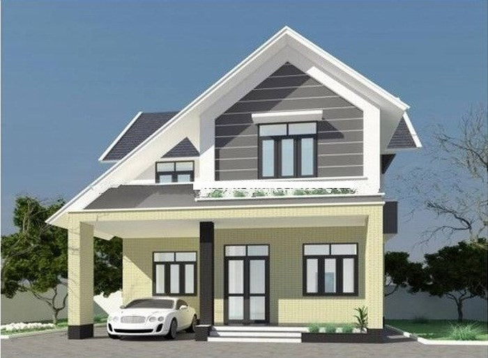 Biệt thự mini 2 tầng ấn tượng với mái thái phá cách. Ảnh: Thietkenhadepmoi.