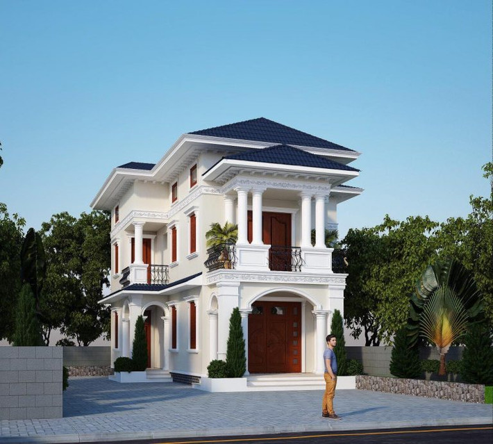 Công trình nổi bật với phong cách tân cổ điển Pháp, bao gồm các đường nét, kèo cột đối xứng tạo nên tính thẩm mỹ cao. Ảnh: Kientrucsuvietnam.