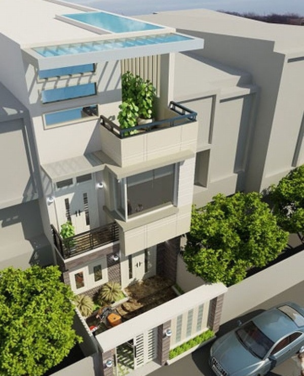 Nhà phố 3 tầng 80m2 bao gồm 4 phòng ngủ, 1 phòng khách, 1 phòng ăn, 1 phòng thờ và hệ thống vệ sinh. Ảnh: 2nhadep.