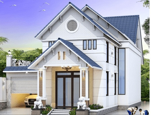 Nhà cấp 4 mái thái không chỉ giật cấp ấn tượng mà còn sử dụng thêm vật liệu ốp tường hiện đại. Ảnh: Tocdepvn.