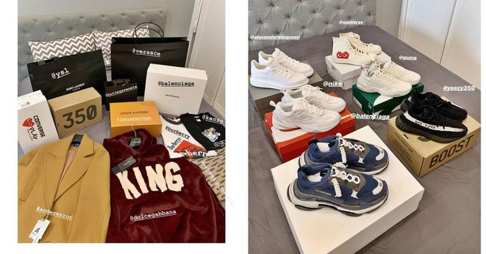 Các nhà mốt được anh chàng mua trong dịp Tết năm nay là: Gucci, Dolce&Gabbana, Versace, Buberrry, YSL, Celine, Bottega, Fendi...Ước tính loạt đồ hiệu của Đức Phúc có giá trị lên đến cả nửa tỷ đồng. Ảnh: Yan.