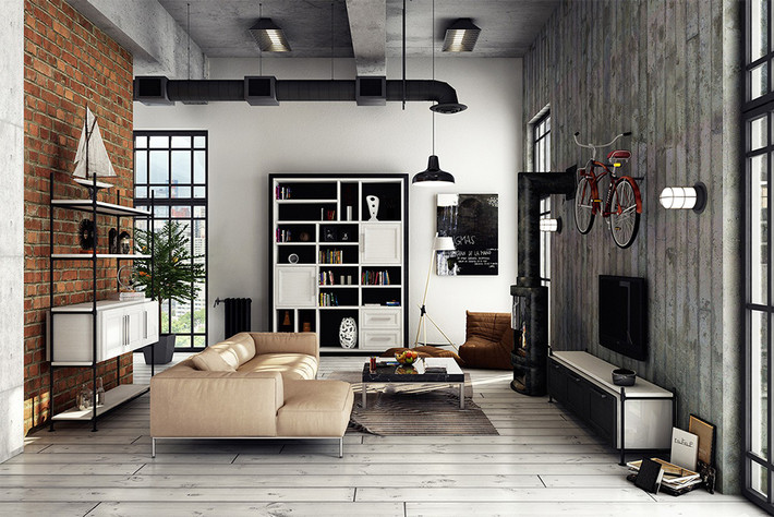 Sử dụng xi măng trần và các loại gạch retro thường xuất hiện trong trang trí nội thất theo phong cách công nghiệp và mang lại hiệu quả thẩm mỹ cao.