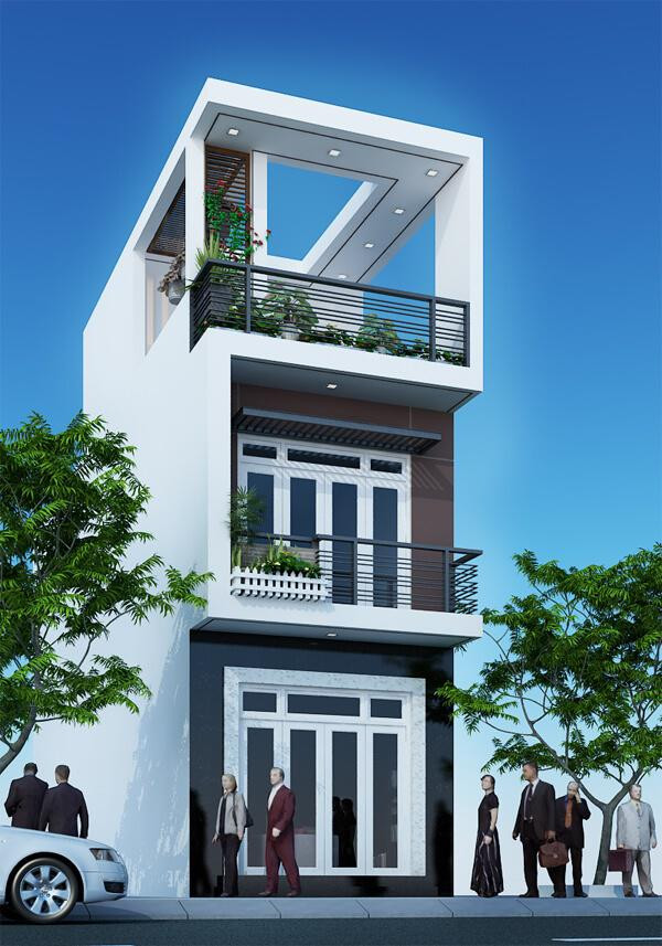 Nhà 3 tầng với sân thượng ngập tràn cây xanh luôn được ưa chuộng ở những nơi thành thị đông đúc, chật hẹp. Ảnh: Internet.