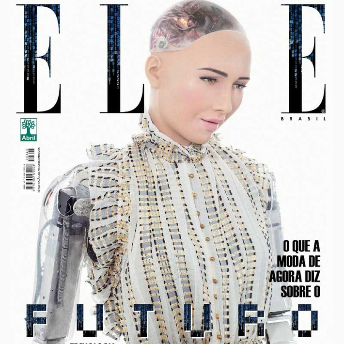 Sophia từng xuất hiện trên trang bìa của tạp chí thời trang nổi tiếng Elle. Ảnh: Hanson Robotics.