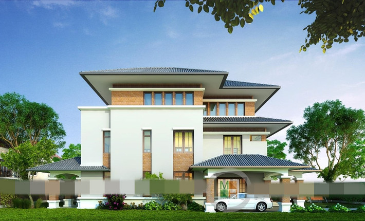 Biệt thự mini 3 tầng tận dụng khoảng sân hay ban công để điểm xuyết sắc xanh. Ảnh: Thietkekentruc.