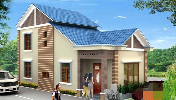 Nhà cấp 4 gác lửng ngày càng được ưa chuộng. Màu xanh dương của ngói phối với vàng nhạt của tường tạo nên sự phá cách độc đáo. Ảnh: Maunhadepmoi.